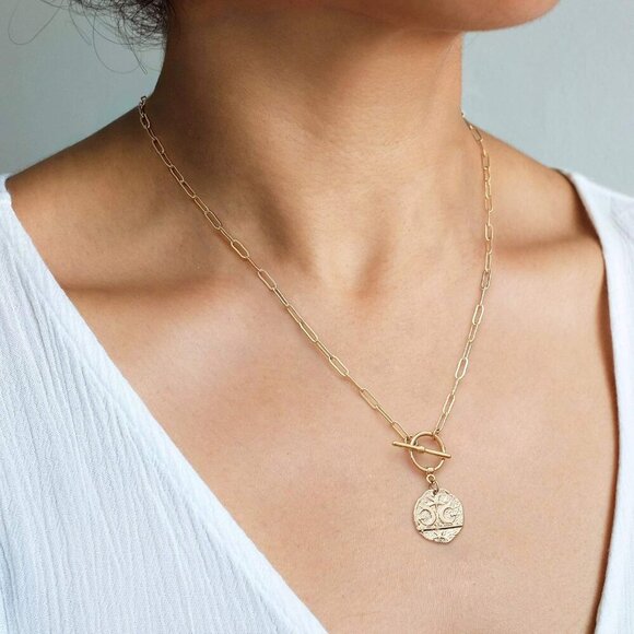 18K Gold Moon Star Lion Evil Eye Love Heart Pendant Necklace Medallion Paperclip - Picture 4 of 7
